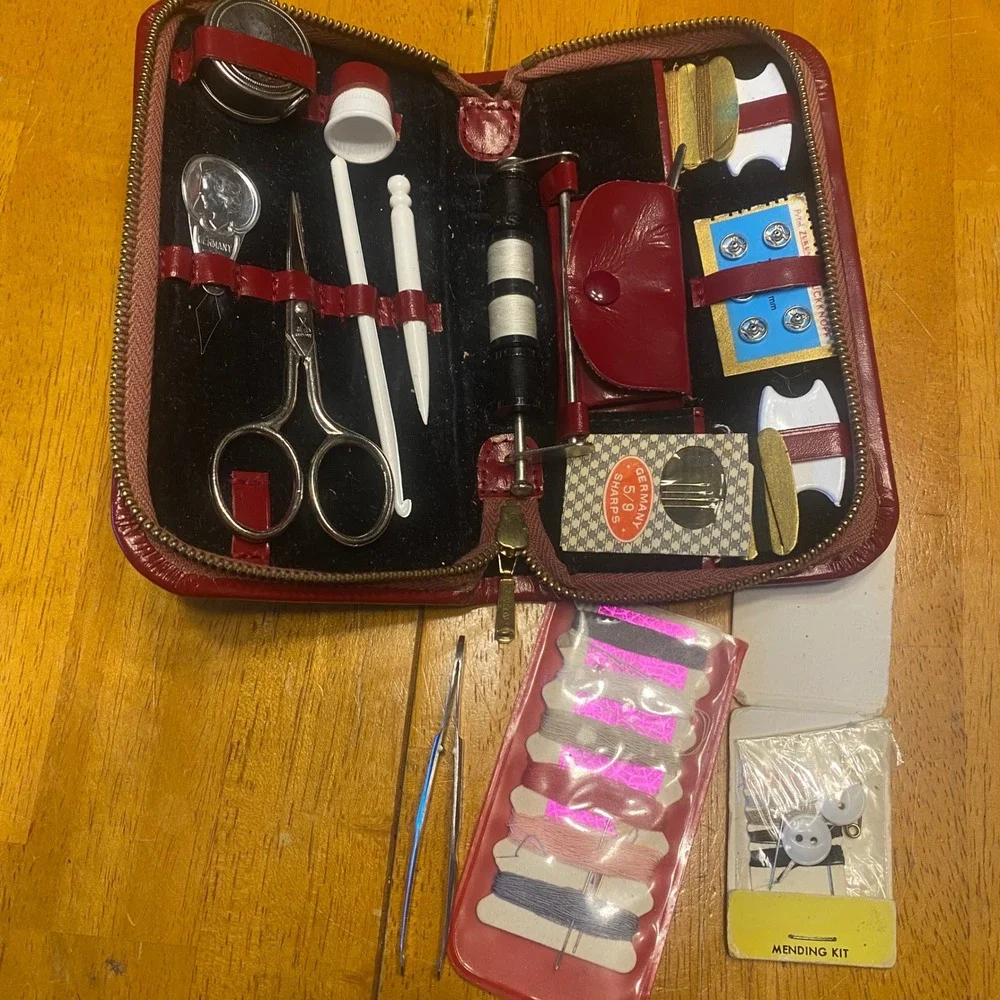 Vintage  Mid-Century German Zippered Travel Sewing Kit Travel Set